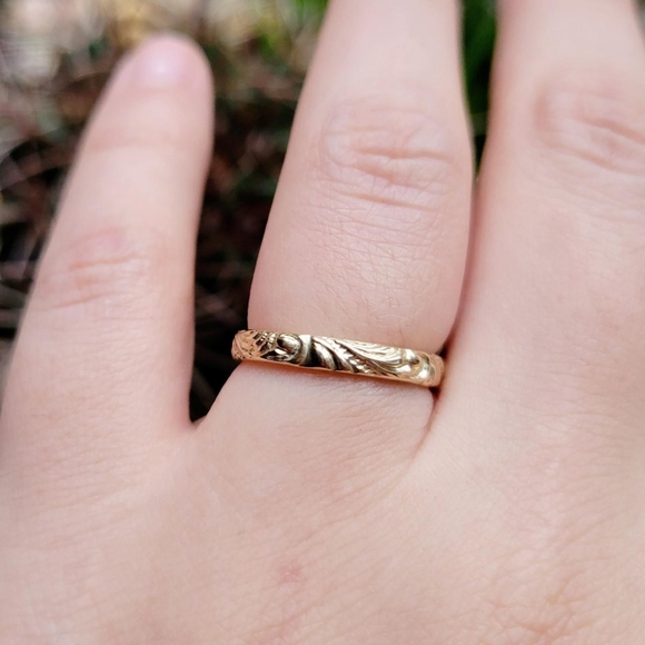 Solid 10K Handmade Ornate Edwardian Style Ring Band, size 6 - Picture 8 of 13